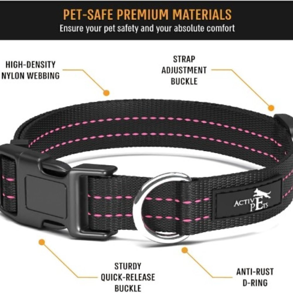 ADJUSTABLE QUICK RELEASE DOG COLLAR BLACK PINK - Picture 2 of 8